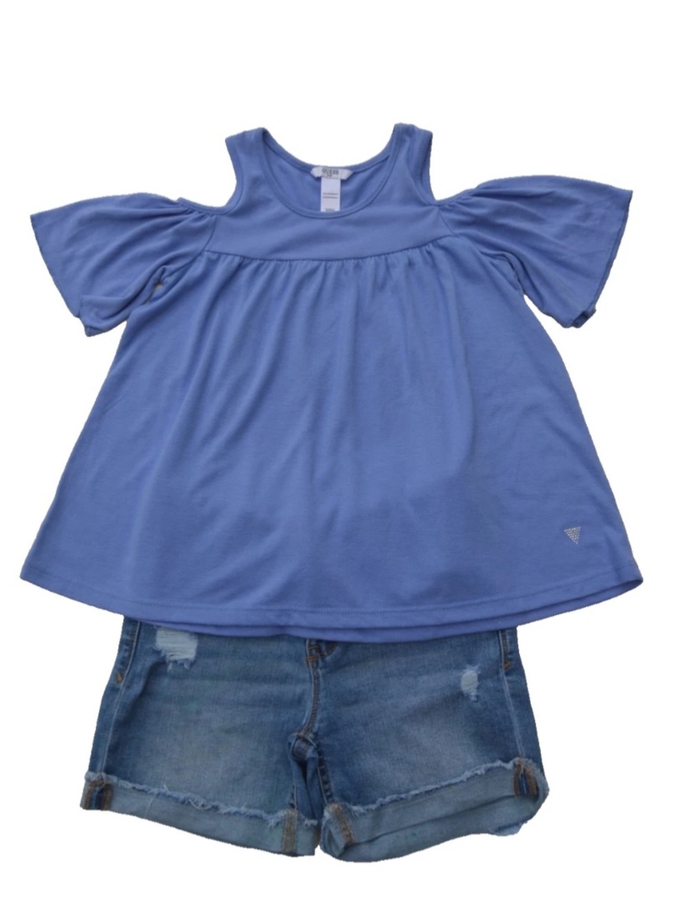 Lot of 2 GUESS Kids Sz M(10-12) Blue Cold-Shoulder Top & GAP Sz 10 Shorts